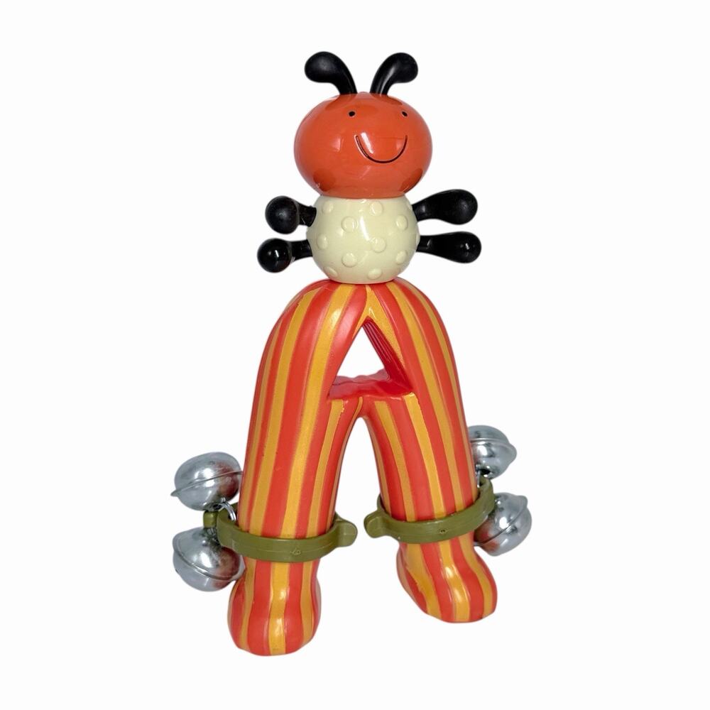 Vtg Ant Bell-A-Rattle Jingle Toy Striped Legs Baby Sensory Rattle 9 in B Battat